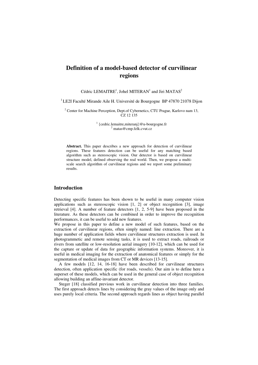 Pdf Definition Of A Model Based Detector Of Curvilinear Regions