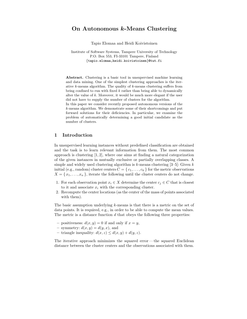 PDF) On Autonomous k-Means Clustering