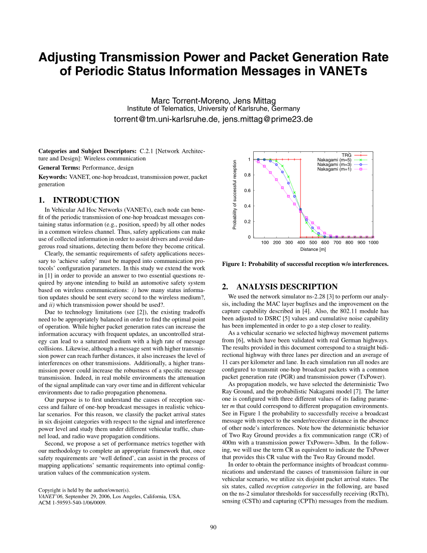Pdf Adjusting Transmission Power And Packet Generation Rate Of Periodic Status Information Messages In Vanets