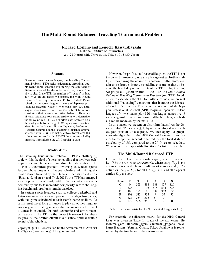 Pdf The Multi Round Balanced Traveling Tournament Problem