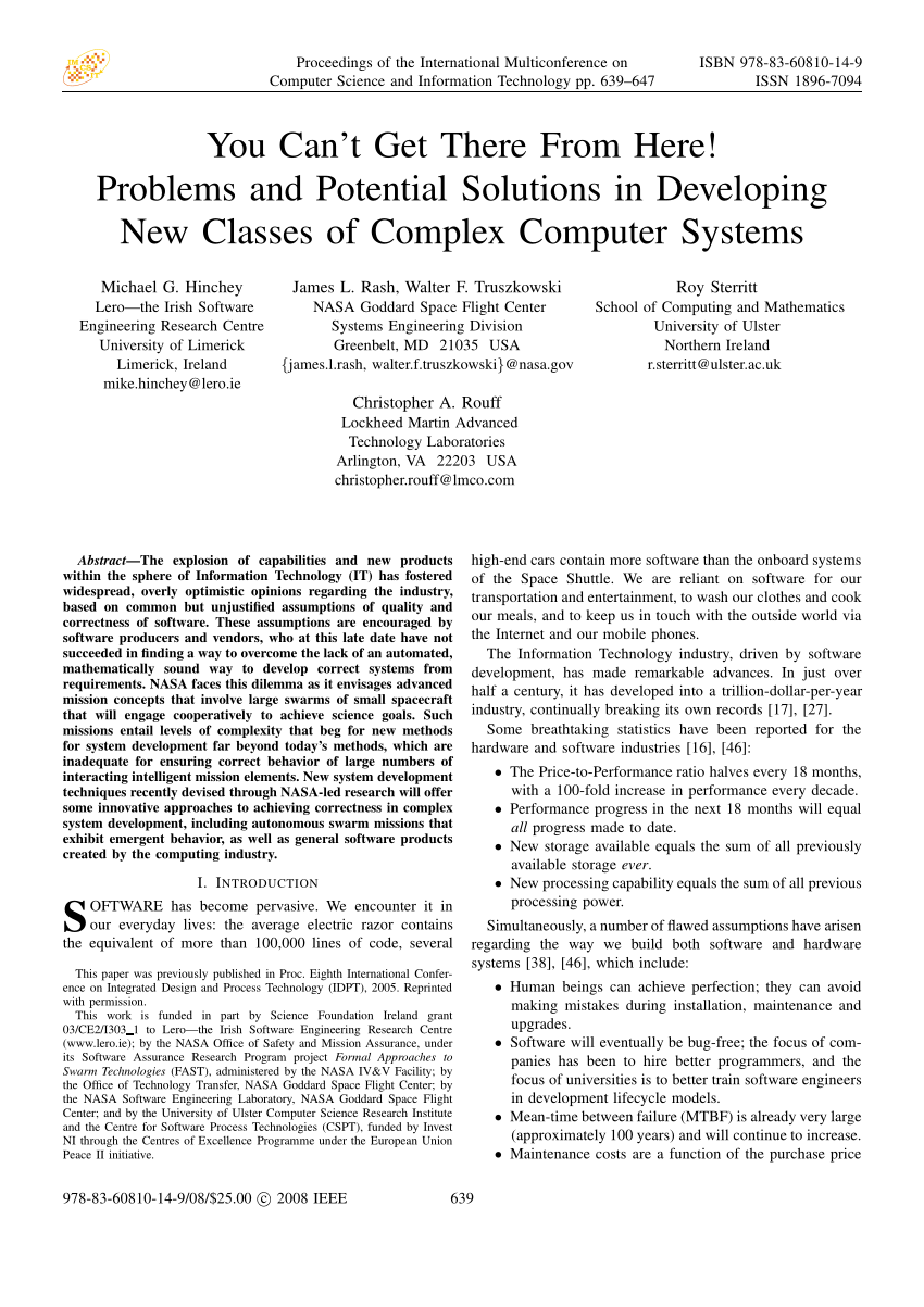 Pdf You Can T Get There From Here Problems And Potential Solutions In Developing New Classes Of Complex Computer Systems