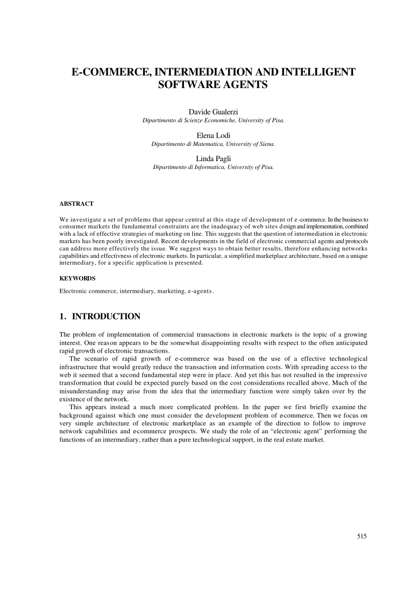 Pdf E Commerce Intermediation And Intelligent Software Agents