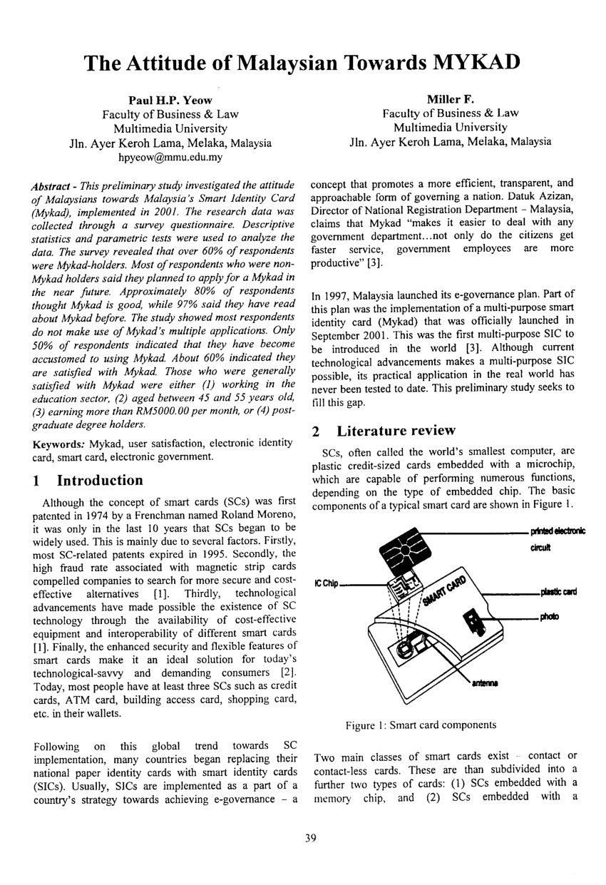 Pdf The Attitude Of Malaysians Towards Mykad