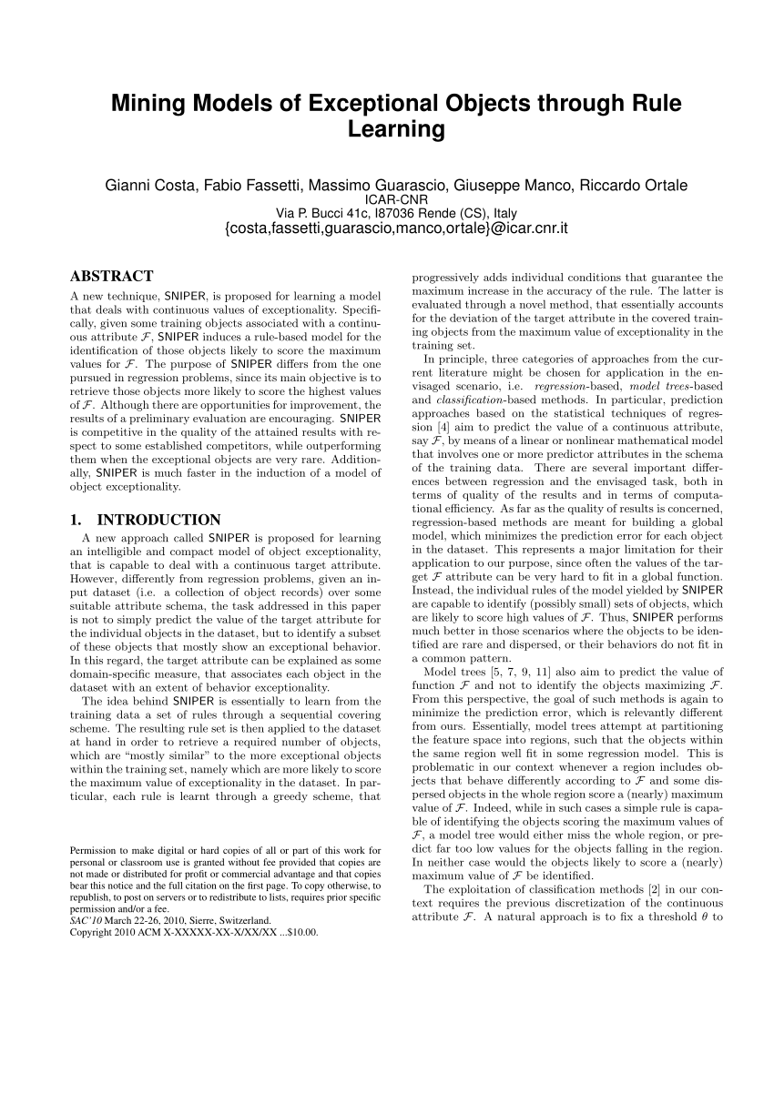 Pdf Mining Models Of Exceptional Objects Through Rule Learning