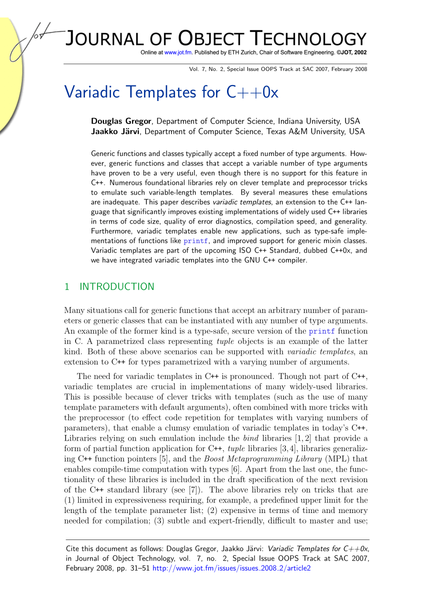 (PDF) Variadic templates for C  