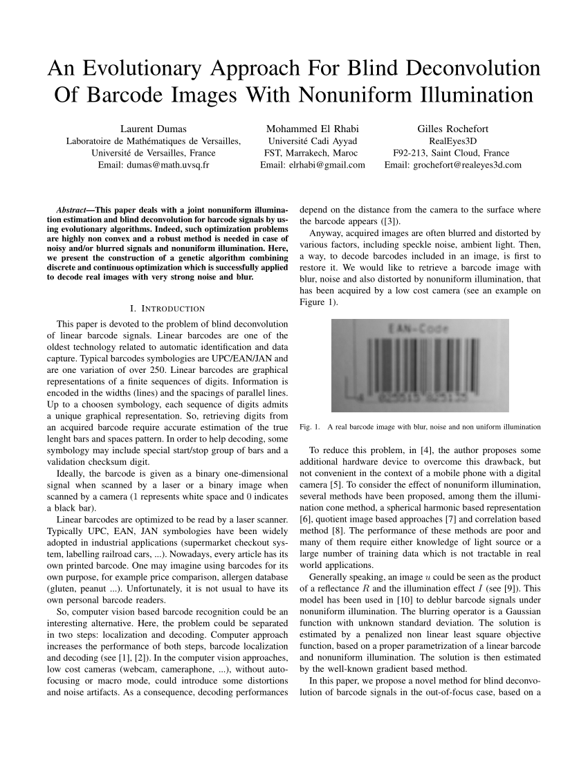 PDF) An evolutionary approach for blind deconvolution of barcode images  with nonuniform illumination