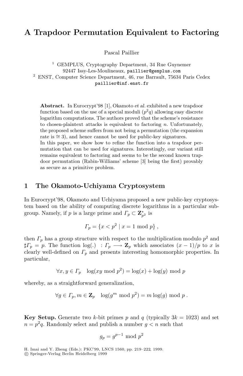 Pdf A Trapdoor Permutation Equivalent To Factoring