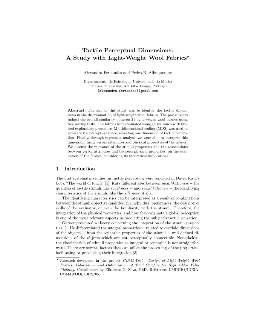 Pdf Tactile Perceptual Dimensions A Study With Light Weight Wool Fabrics