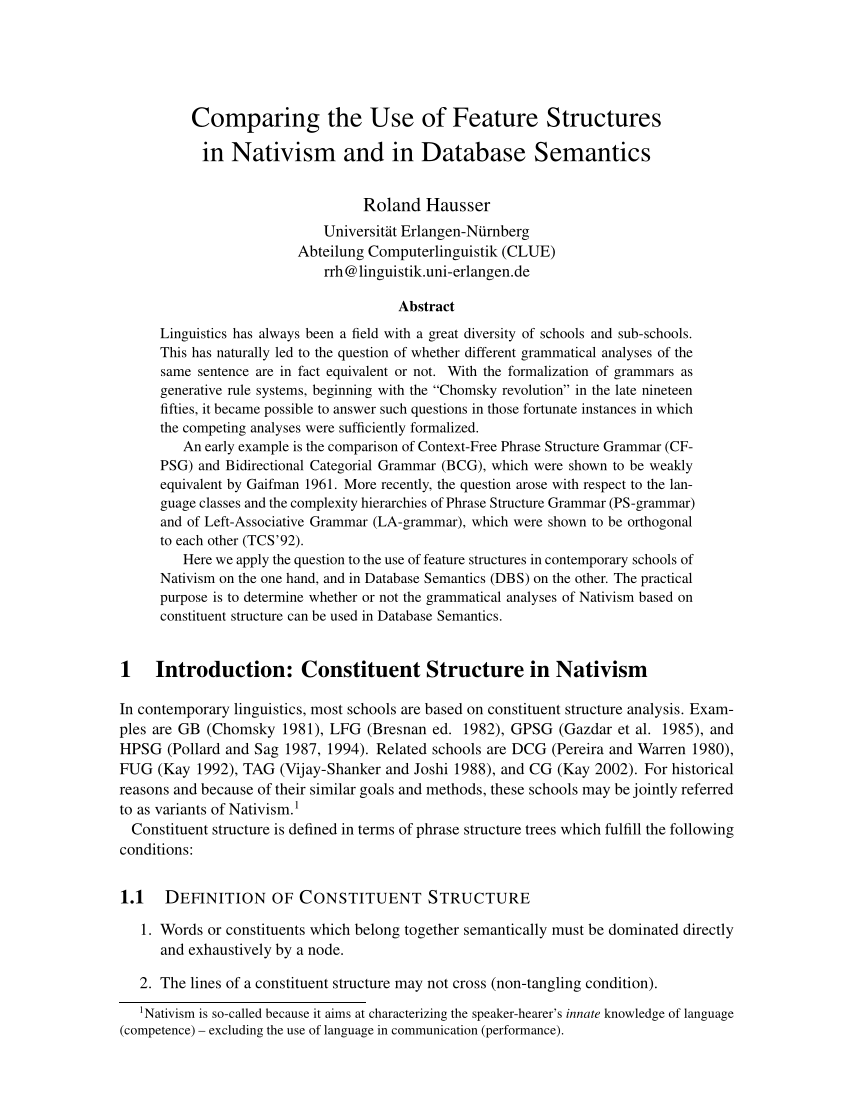 pdf) comparing the use of feature structures in nativism and in