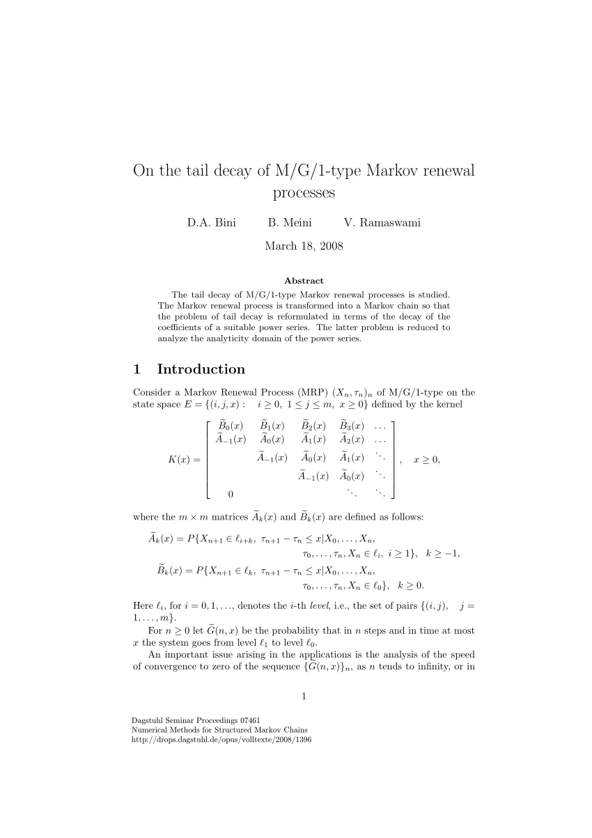 Pdf On The Tail Decay Of M G 1 Type Markov Renewal Processes
