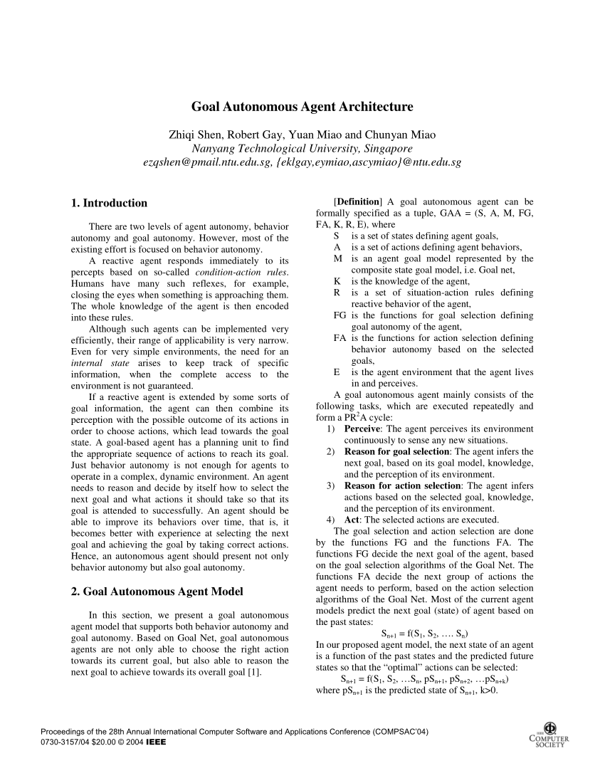 The Goal Based Intelligent Agent Model Download Scientific Diagram