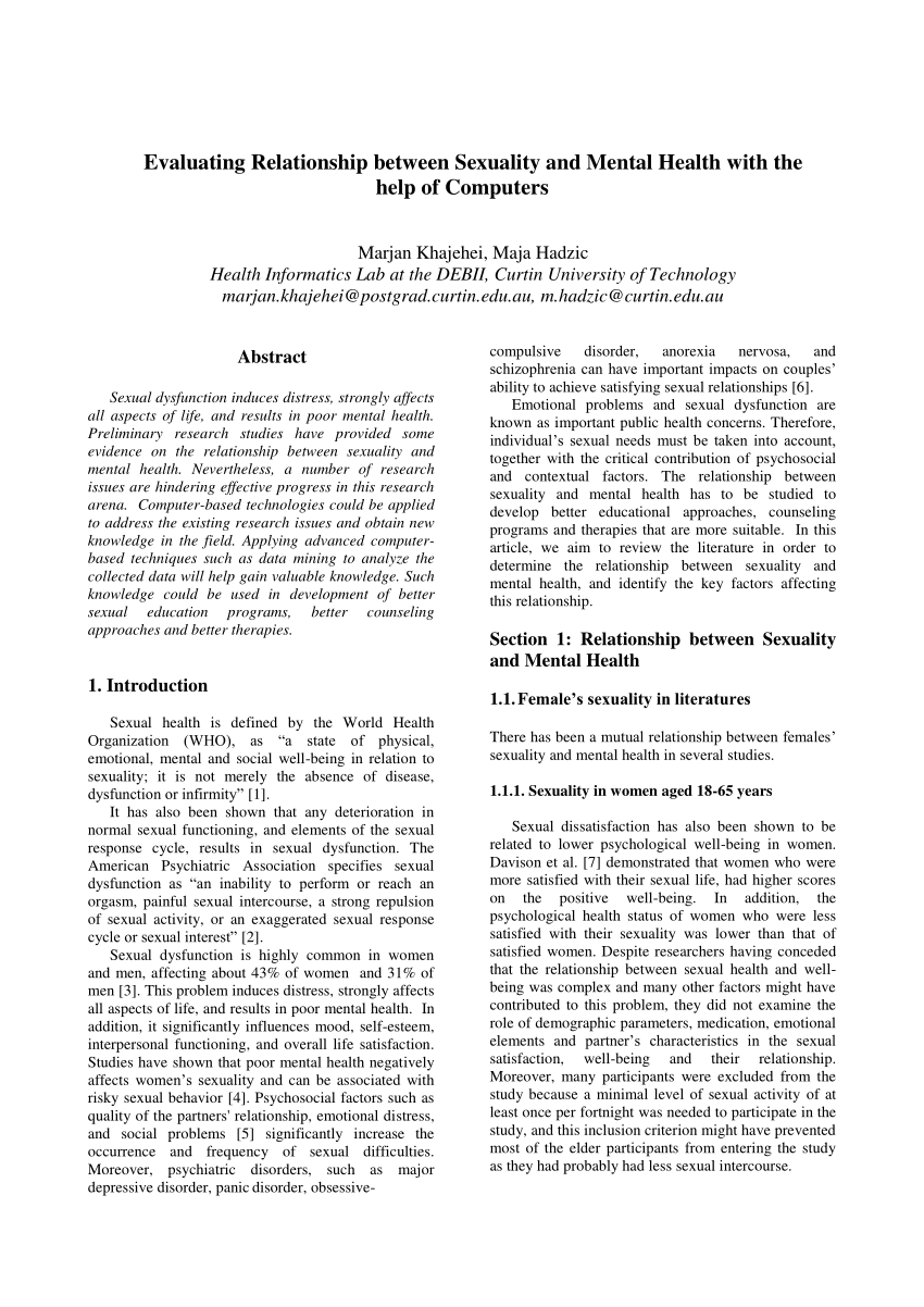 PDF Evaluating relationship between sexuality and mental health