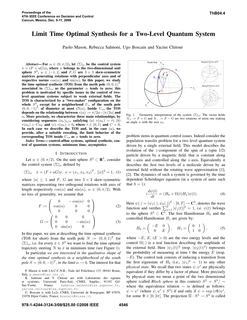 Pdf Limit Time Optimal Synthesis For A Two Level Quantum System