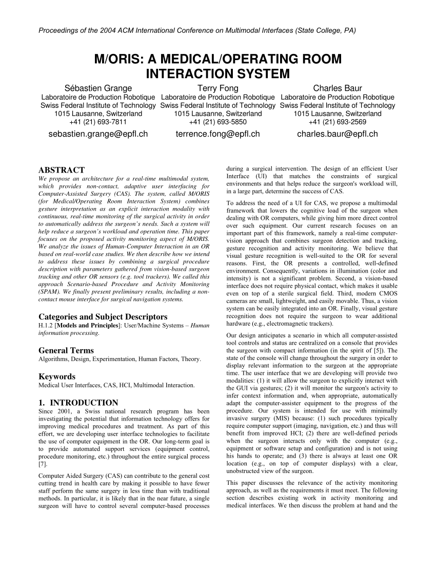 PDF M ORIS A Medical Operating room interaction system