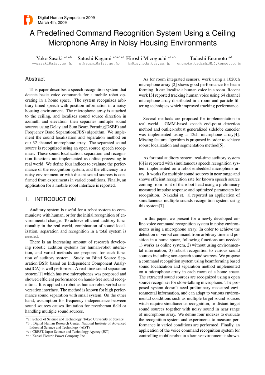 Pdf A Predefined Command Recognition System Using A Ceiling