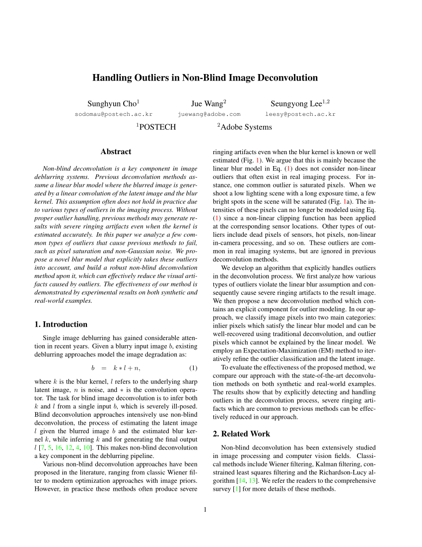 Handling outliers in non blind image deconvolution