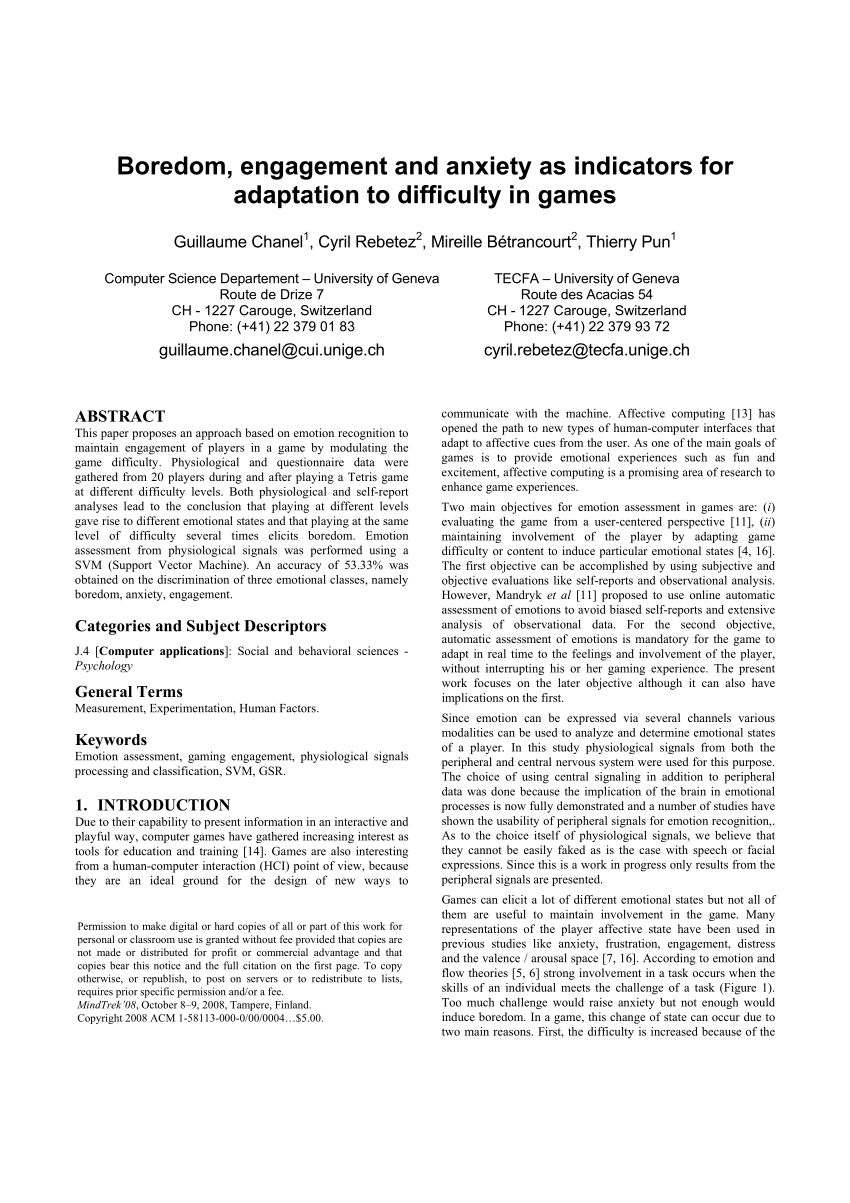 Pdf Boredom Engagement And Anxiety As Indicators For Adaptation