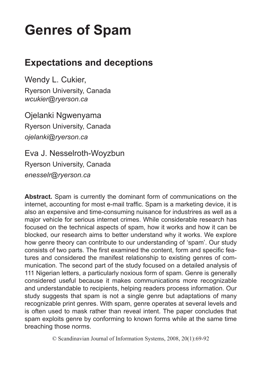 PDF Genres of Spam Expectations and Deceptions