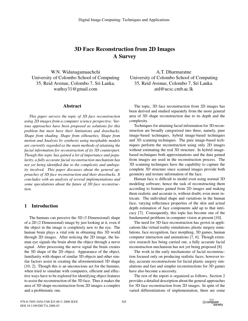 Pdf 3d Face Reconstruction From 2d Images