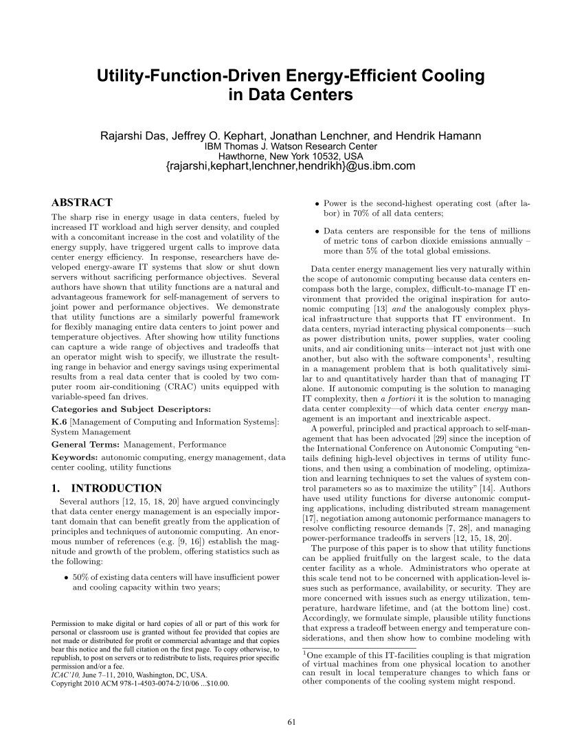 Full Article Utility Function Driven Energy Efficient Cooling In Data Centers