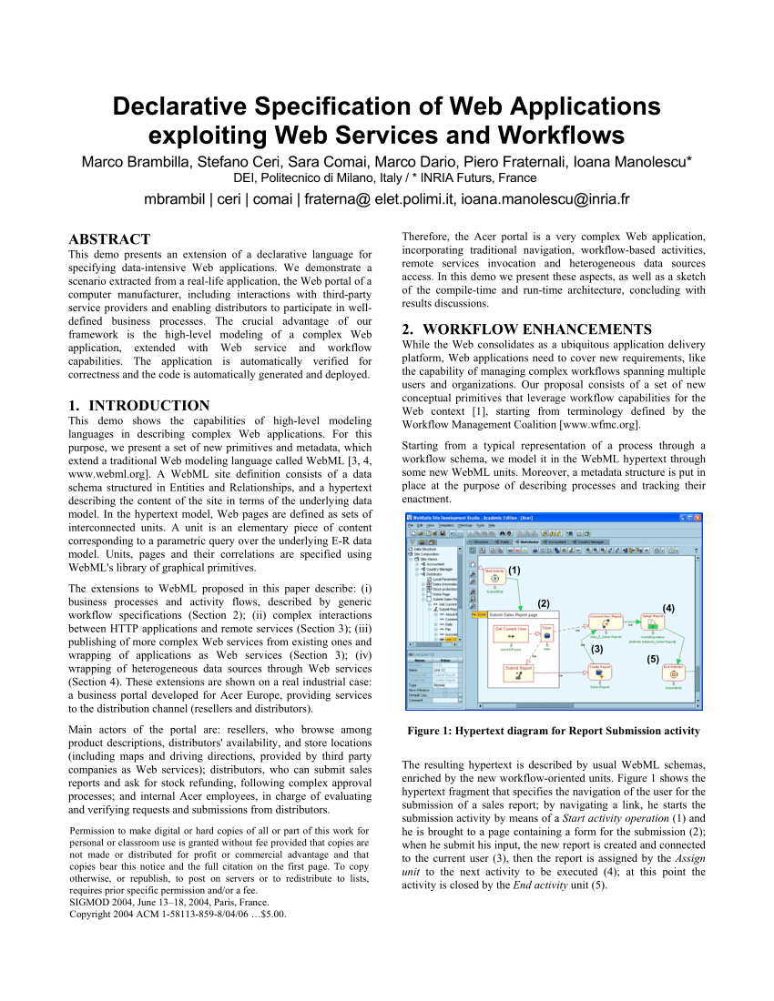 Pdf Declarative Specification Of Web Applications Exploiting Web Services And Workflows