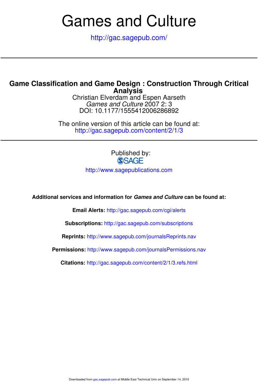 PDF) Game Classification as Game Design: Construction Through ...