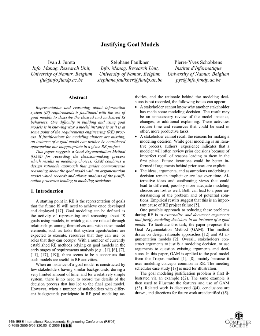 Pdf Justifying Goal Models