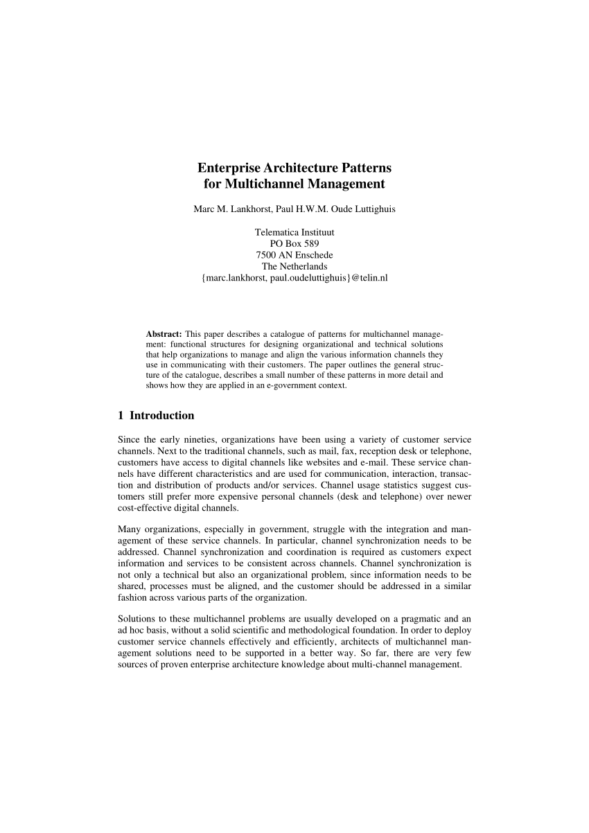 Pdf Enterprise Architecture Patterns For Multichannel Management
