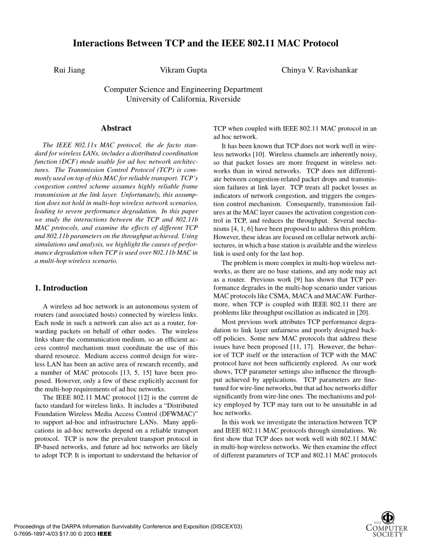 Pdf Interactions Between Tcp And The Ieee 802 11 Mac Protocol