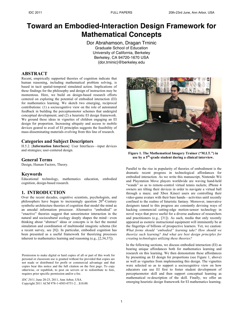 (PDF) Toward an embodied-interaction design framework for mathematical Sns-Brigh10