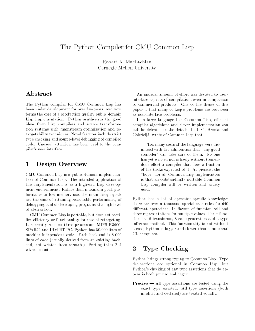 (PDF) Python compiler for CMU common Lisp