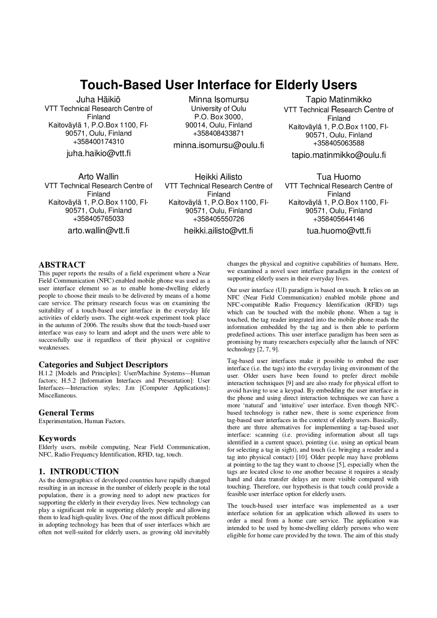 PDF) Touch-based user interface for elderly users