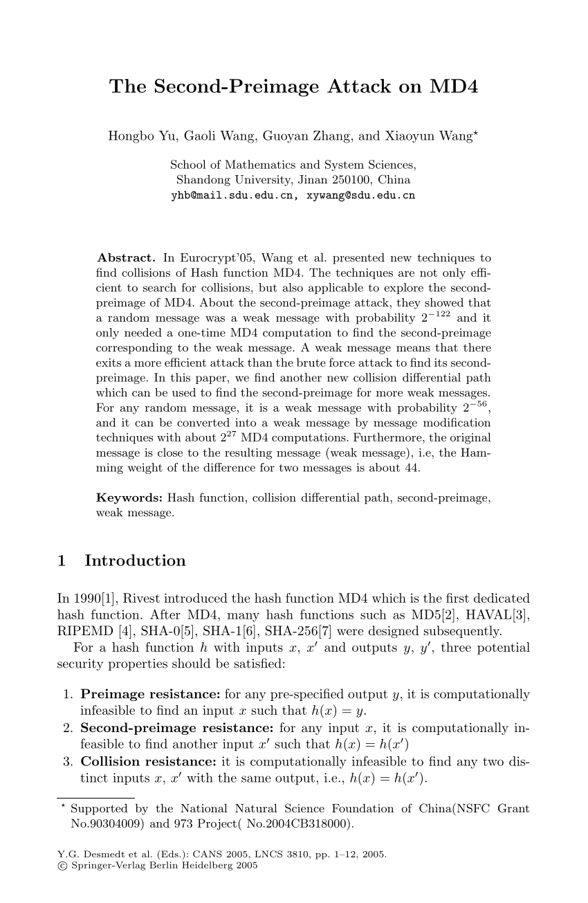 Pdf The Second Preimage Attack On Md4