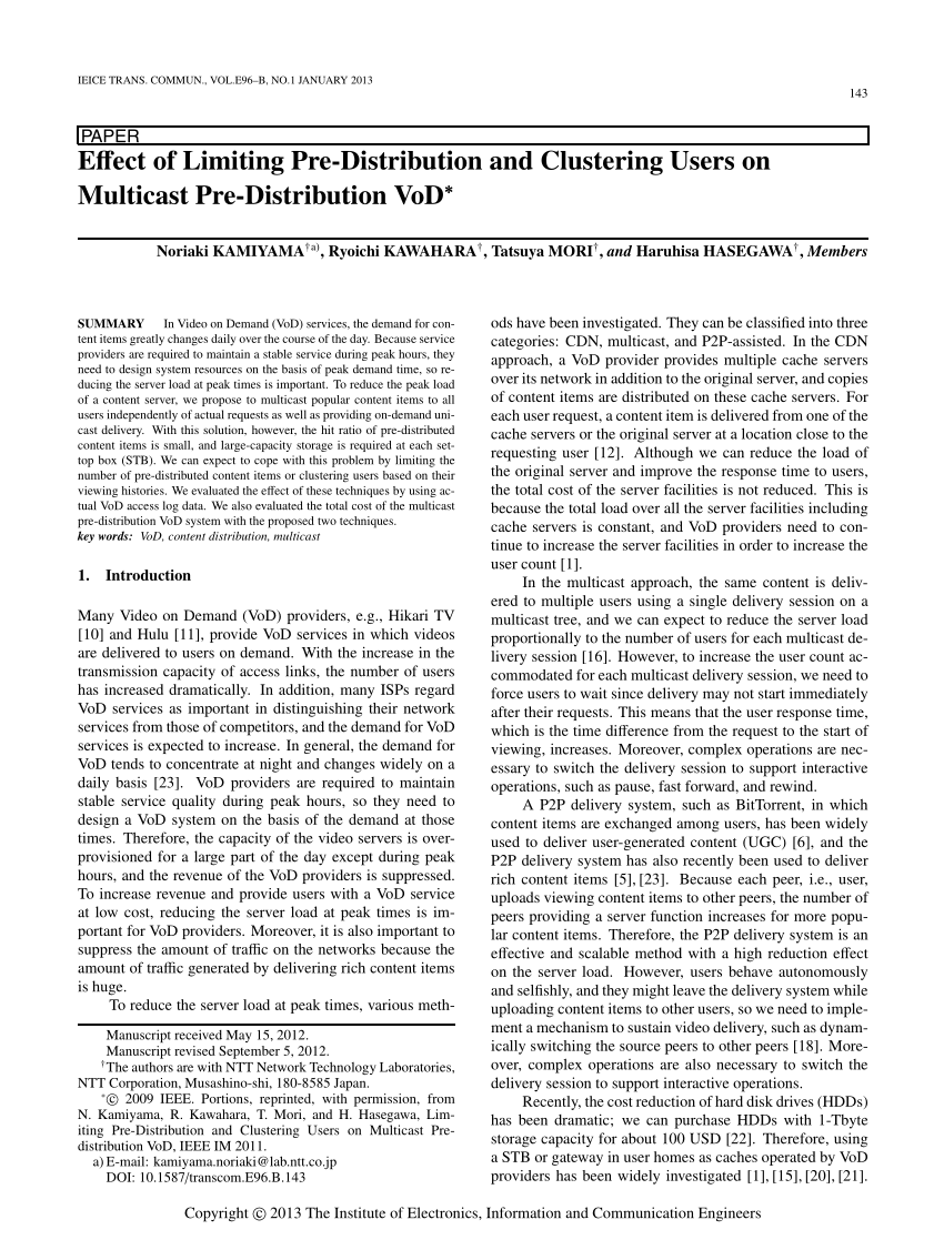 PDF) Effect of Limiting Pre-Distribution and Clustering Users on Multicast Pre-Distribution VoD