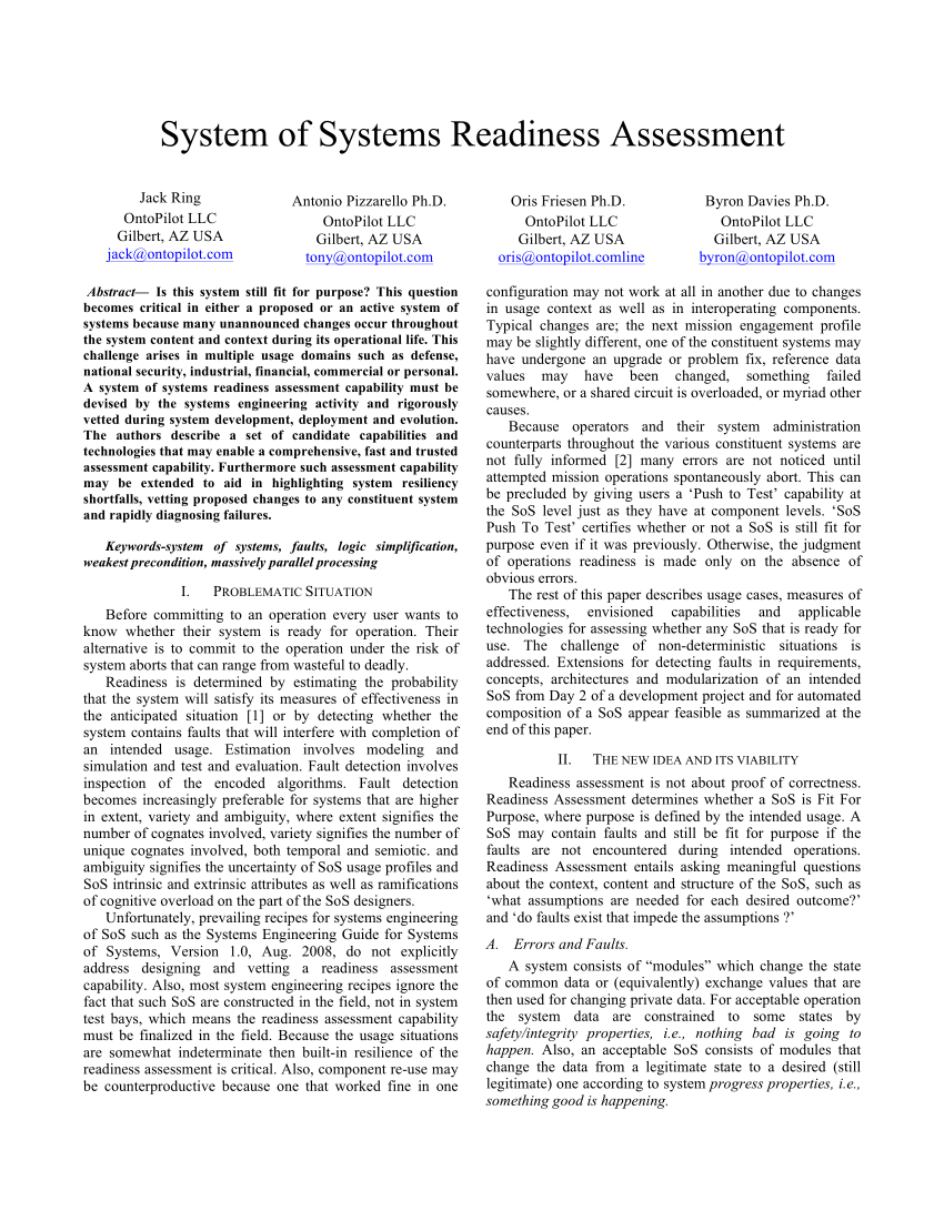 PDF System of Systems Readiness Assessment