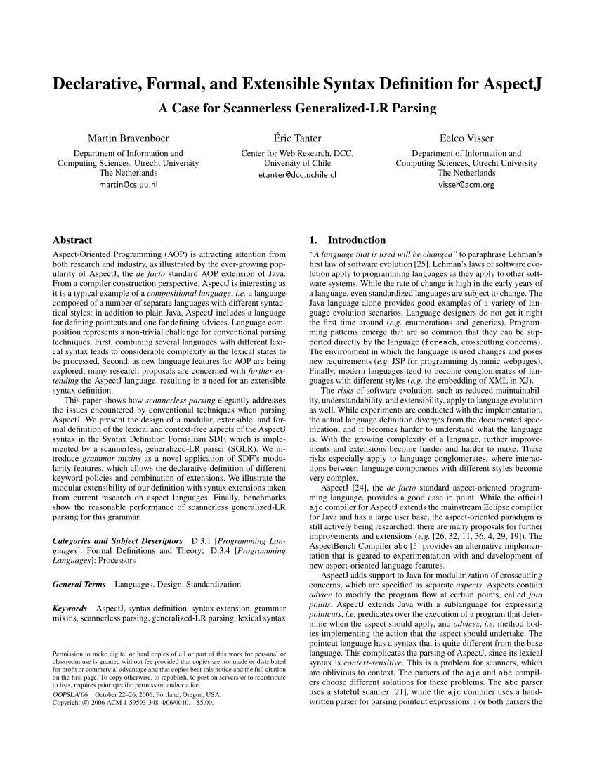 Pdf Declarative Formal And Extensible Syntax Definition For Aspectj