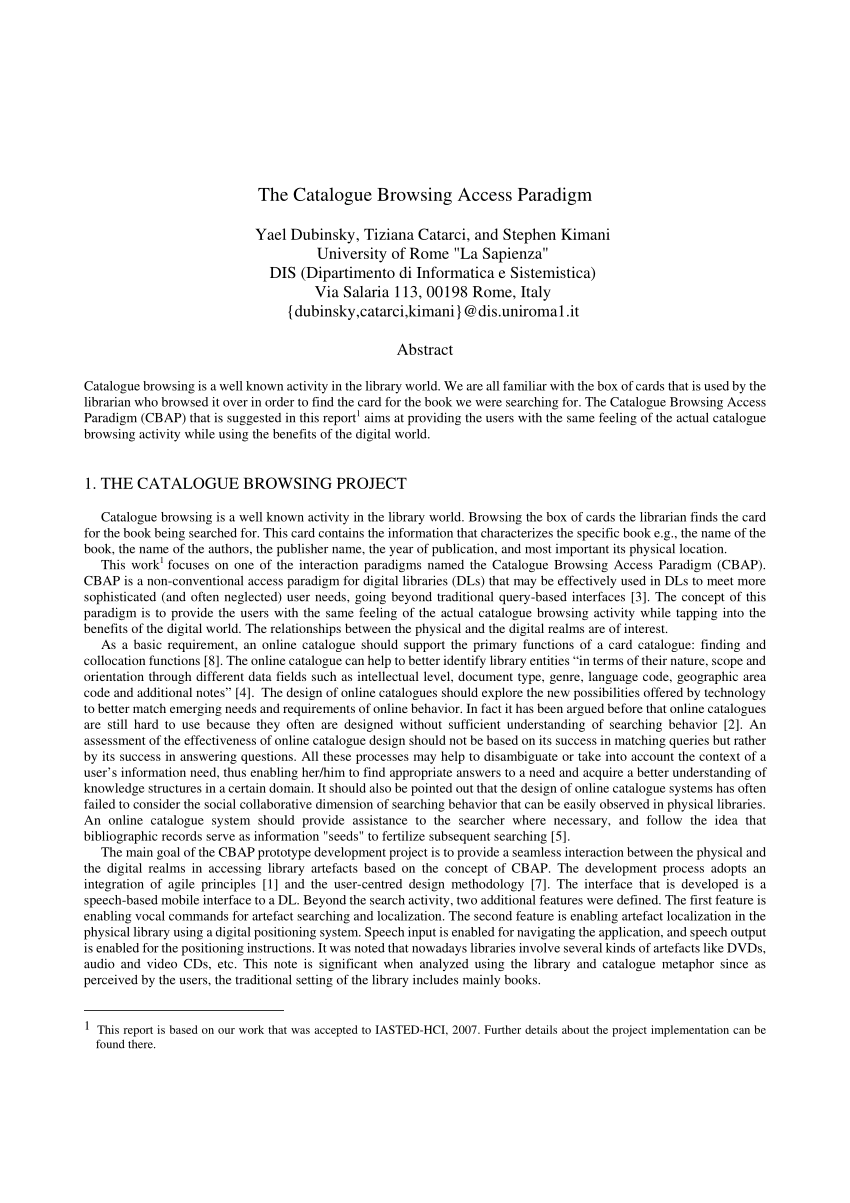 (PDF) The Catalogue Browsing Access Paradigm.