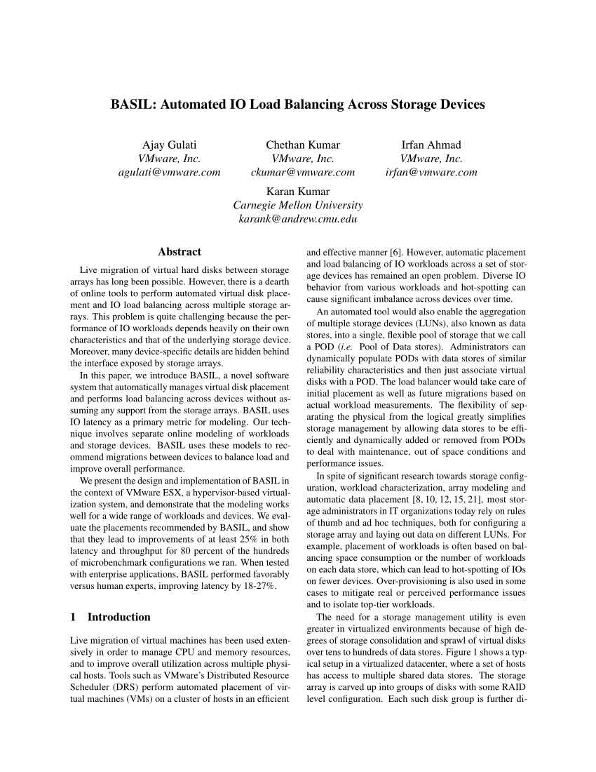 PDF BASIL Automated IO Load Balancing Across Storage Devices