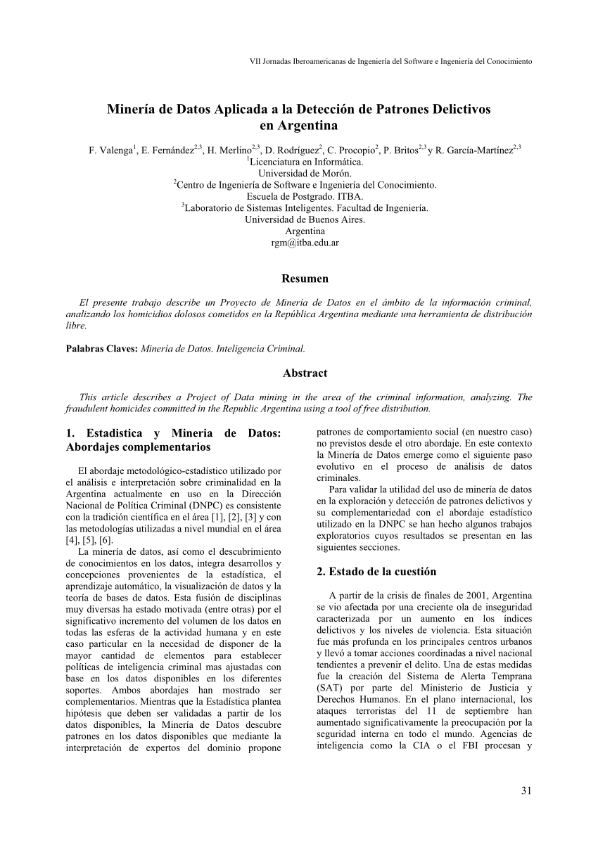 Pdf Mineria De Datos Aplicada A La Deteccion De Patrones Delictivos En Argentina