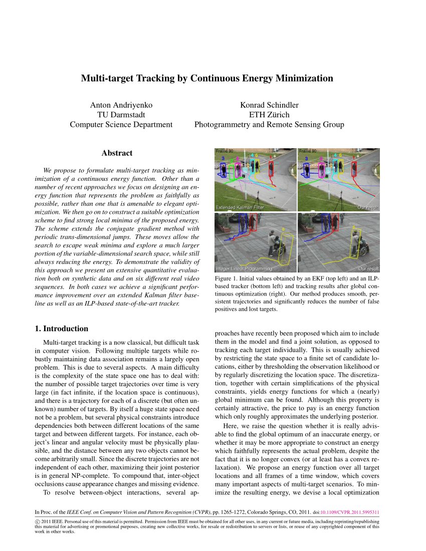 Pdf Multi Target Tracking By Continuous Energy Minimization