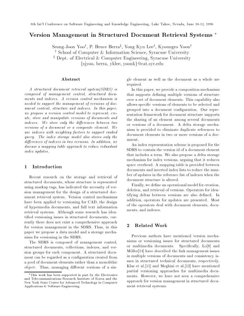 PDF Version Management In Structured Document Retrieval Systems