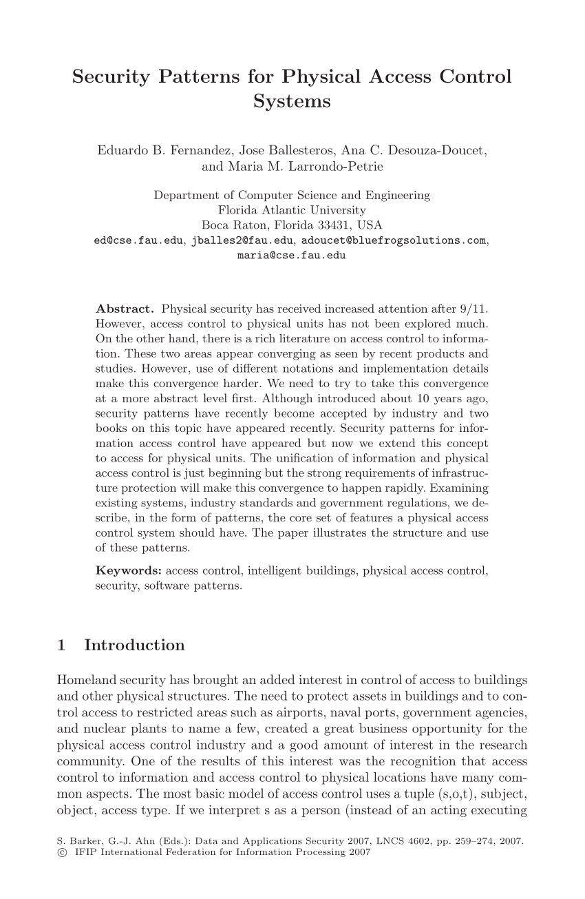 Pdf Security Patterns For Physical Access Control Systems