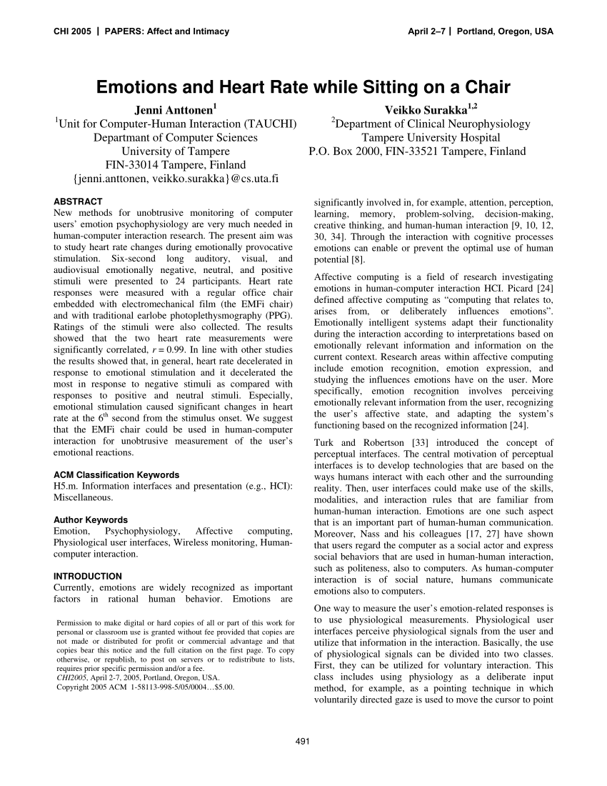 Pdf Emotions And Heart Rate While Sitting On A Chair