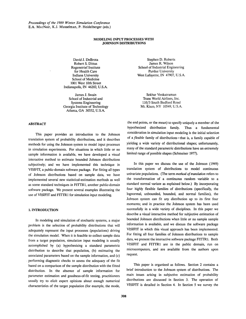 (PDF) Modeling input processes with Johnson distributions