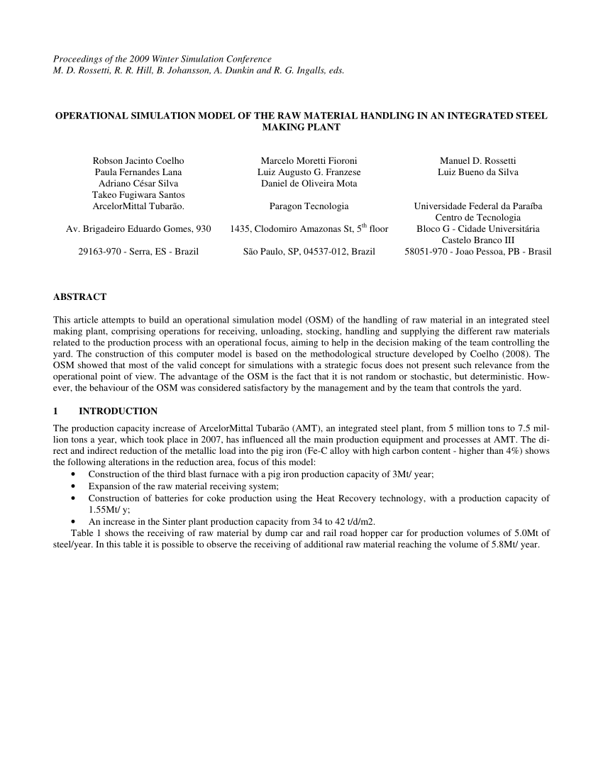 Pdf Operational Simulation Model Of The Raw Material Handling In