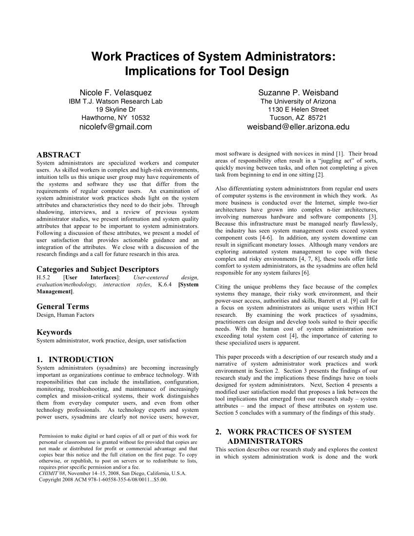 (PDF) Work practices of system administrators: implications for tool design