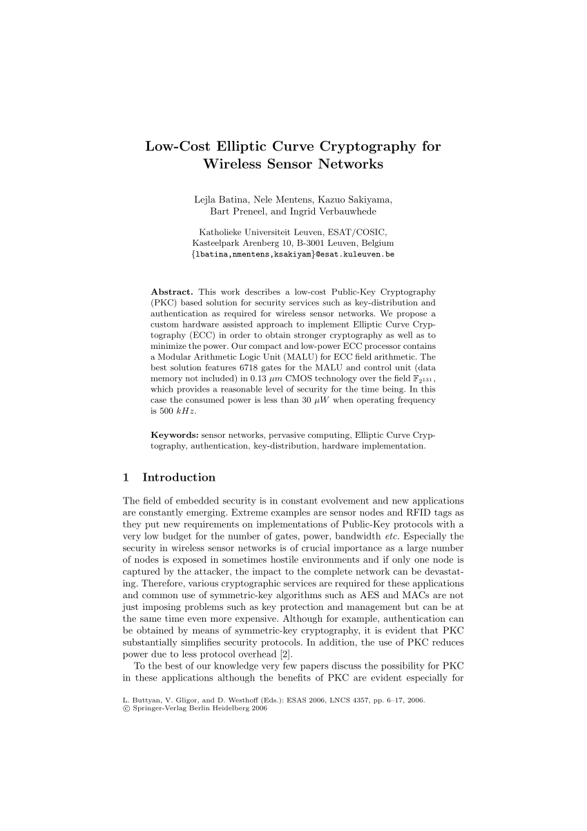 Pdf Low Cost Elliptic Curve Cryptography For Wireless