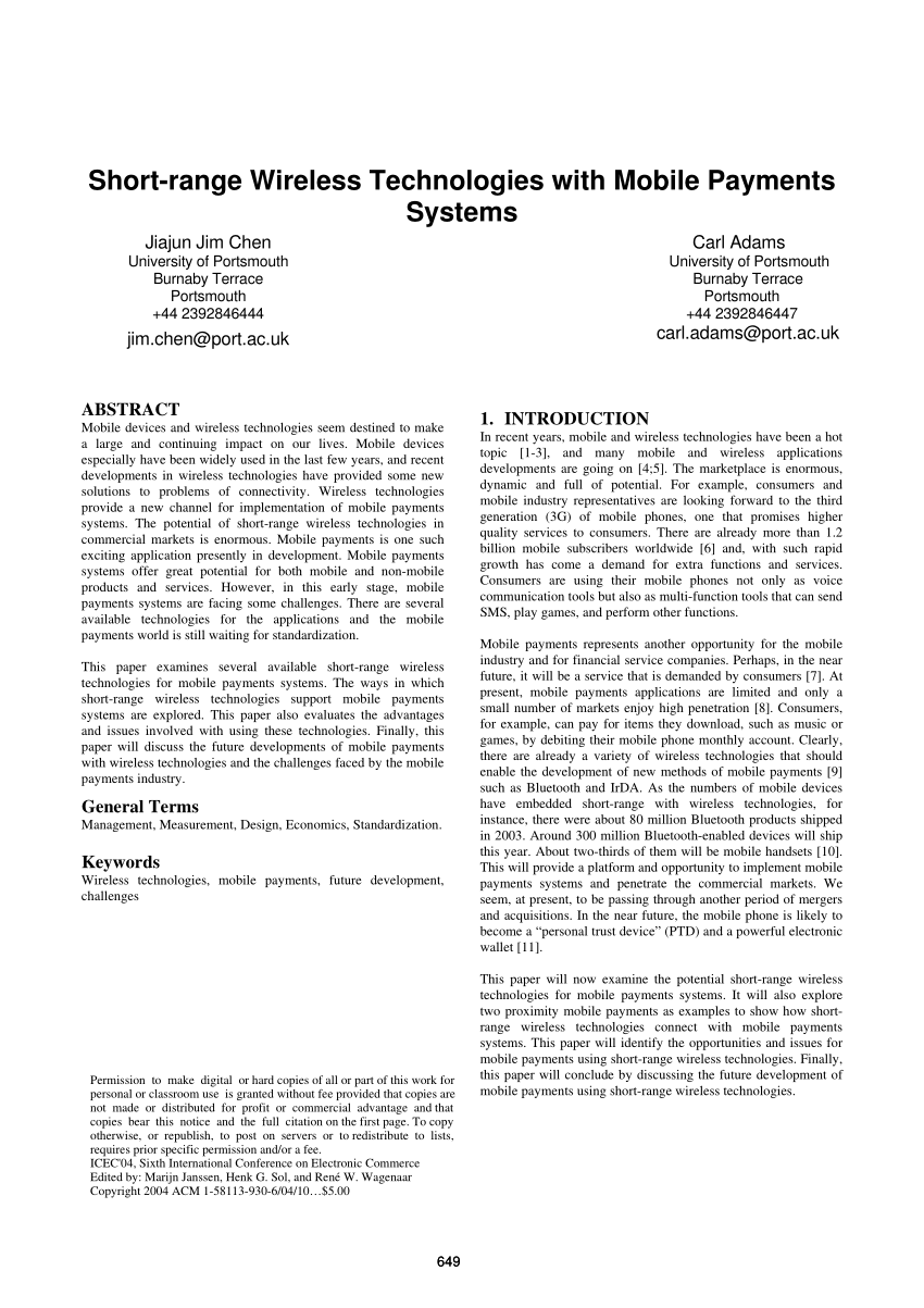 PDF) Short-range wireless technologies with mobile payments systems
