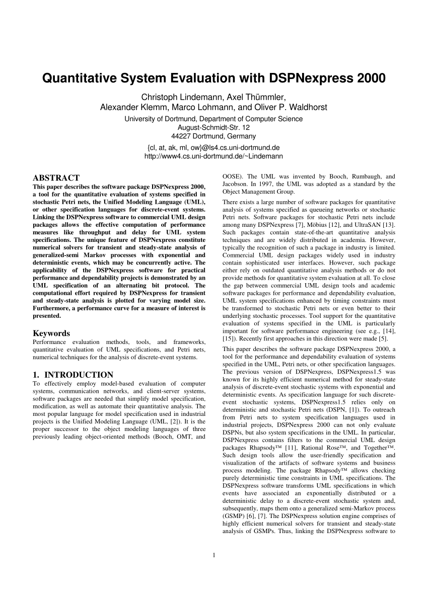 (PDF) Quantitative system evaluation with DSPNexpress 2000