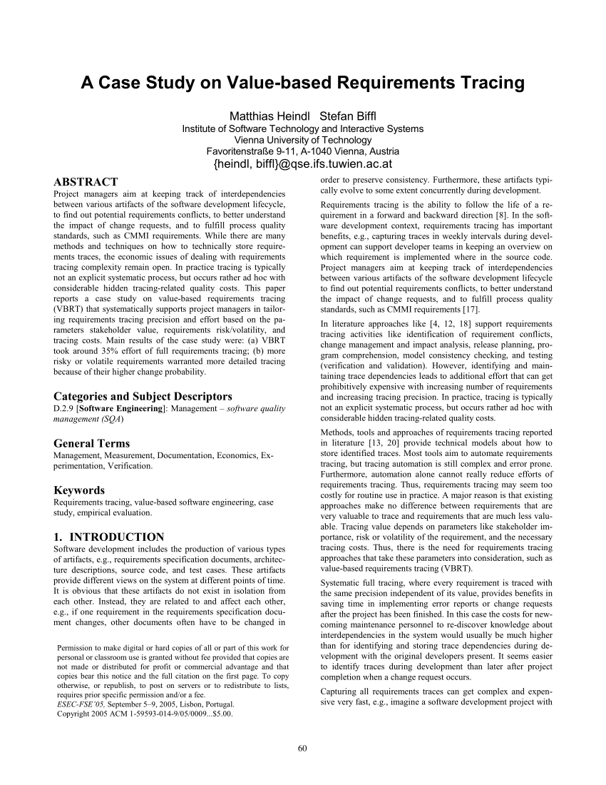 PDF A case study on value based requirements tracing